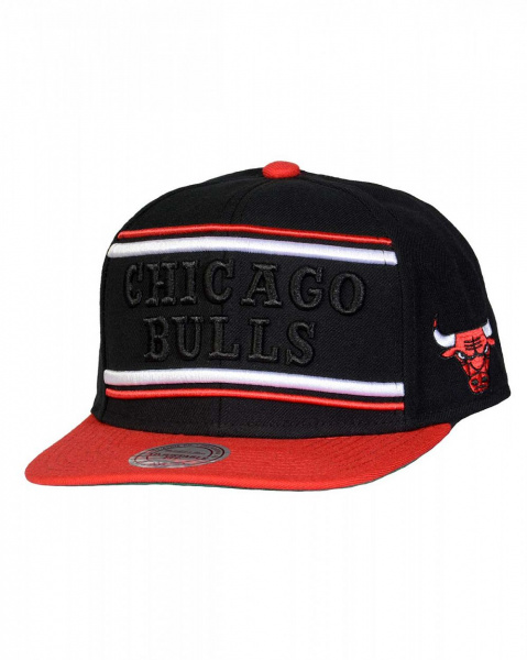 Бейсболка прямая Mitchell and Ness Chicago Bulls Stripe ( Chicago Bulls Stripe Black Red)