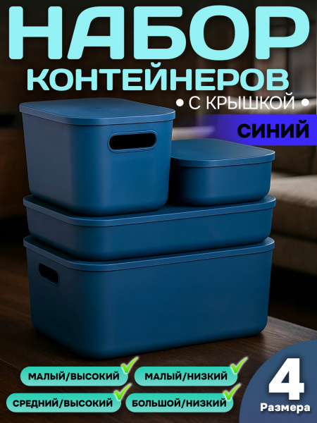 Набор Контейнеров АЛИ ЧАЙНА, SH179, 4 размера (1 набор, 4 размера, синий)