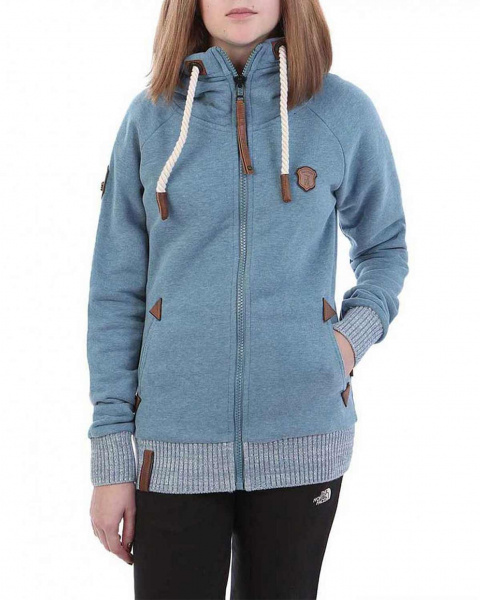 Толстовка женская на молнии с капюшоном Naketano Every World Knows It (Light Blue Melange S)