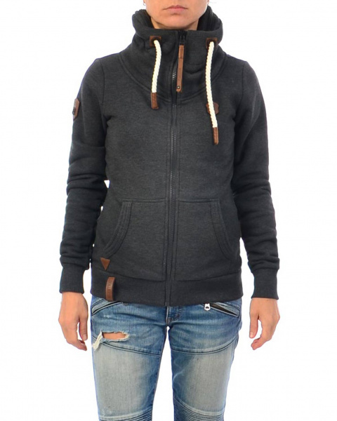 Толстовка женская на молнии с высоким воротом Naketano Ivinilla (Dark Grey S)