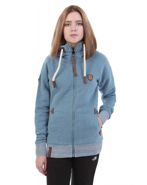 Толстовка женская на молнии с капюшоном Naketano Every World Knows It (Light Blue Melange S)