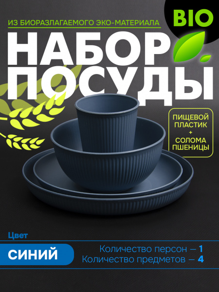 Набор посуды АЛИ ЧАЙНА: супница, тарелка*2, стакан (Синий)